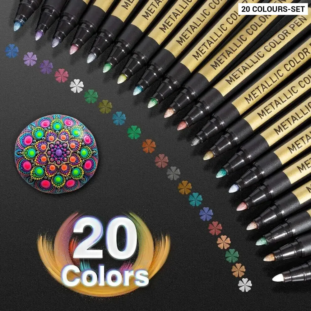 10 20 Colour Metallic Paint Marker Pen Set Permanent Writing for Rock Painting Photo Albums Scrapbooks Glass Wood Canvas Cards
