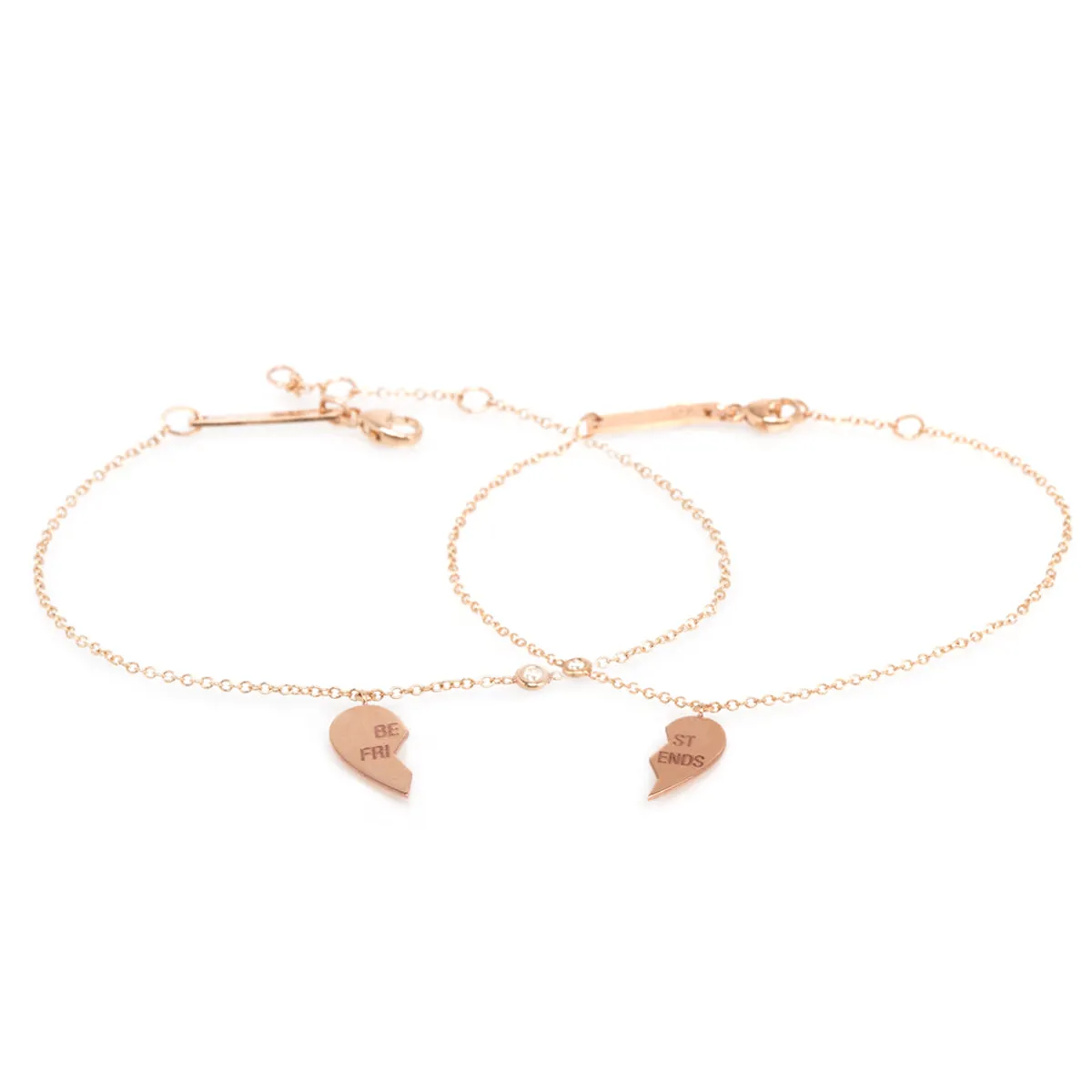 14k Midi Bitty BEST FRIENDS Charm & Diamond Bracelet Set