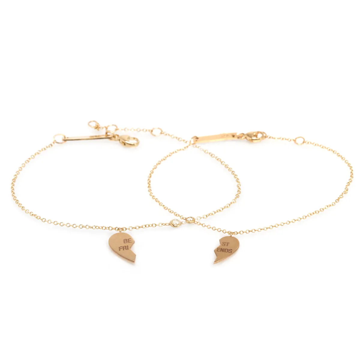 14k Midi Bitty BEST FRIENDS Charm & Diamond Bracelet Set