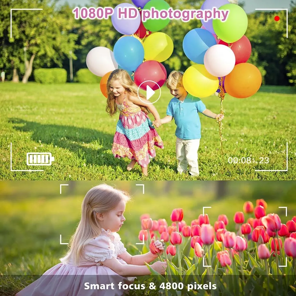 180-degree Flip-screen Cartoon Digital Camera with Stand 2.4-inch 1080p Hd