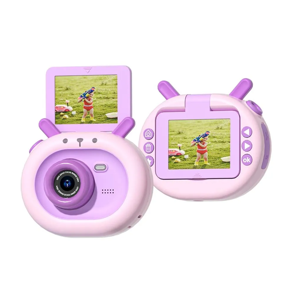 180-degree Flip-screen Cartoon Digital Camera with Stand 2.4-inch 1080p Hd