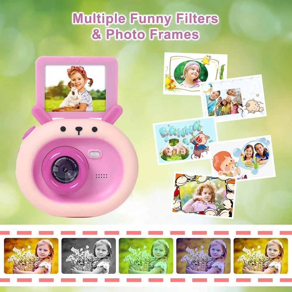 180-degree Flip-screen Cartoon Digital Camera with Stand 2.4-inch 1080p Hd