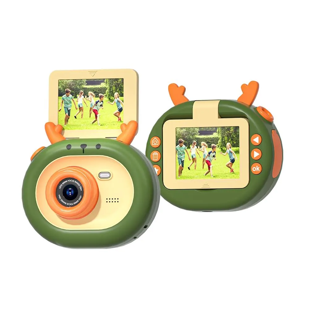 180-degree Flip-screen Cartoon Digital Camera with Stand 2.4-inch 1080p Hd