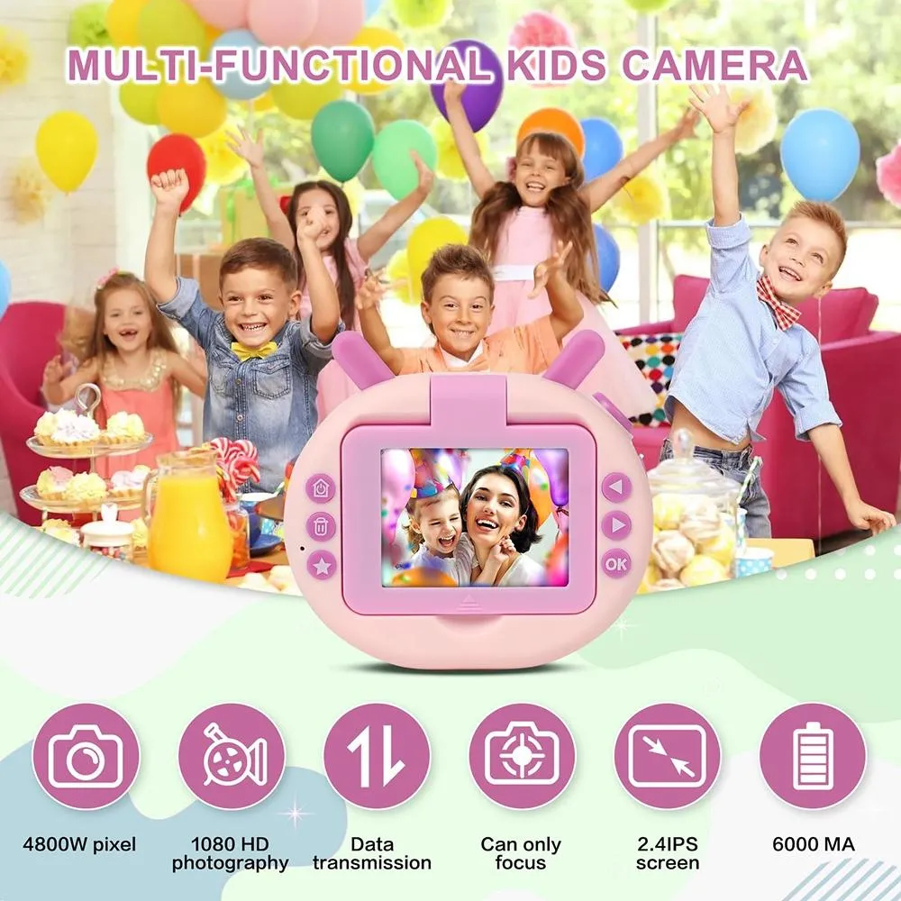 180-degree Flip-screen Cartoon Digital Camera with Stand 2.4-inch 1080p Hd