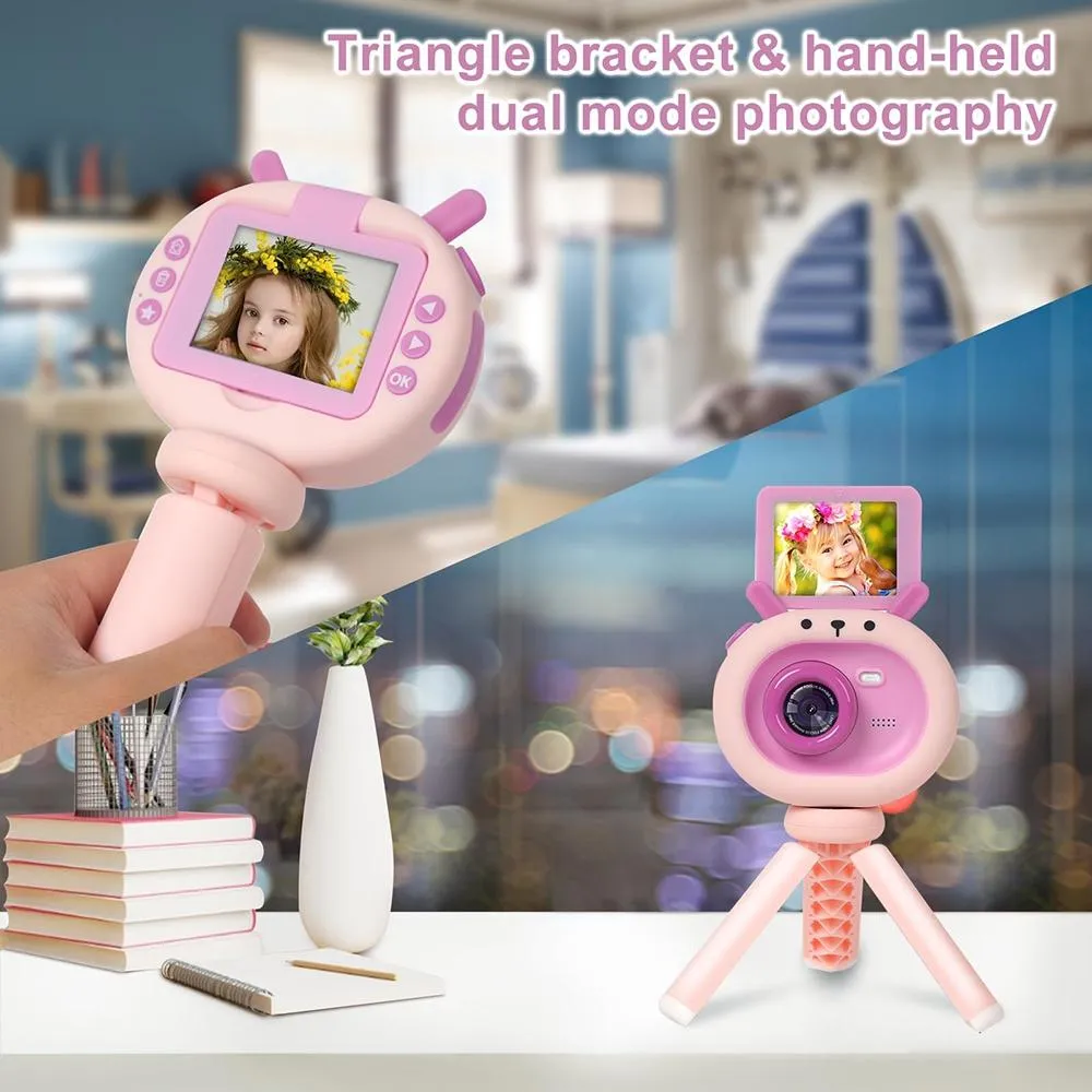 180-degree Flip-screen Cartoon Digital Camera with Stand 2.4-inch 1080p Hd