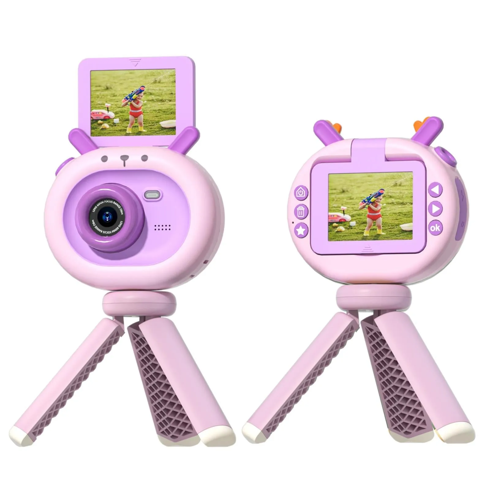 180-degree Flip-screen Cartoon Digital Camera with Stand 2.4-inch 1080p Hd