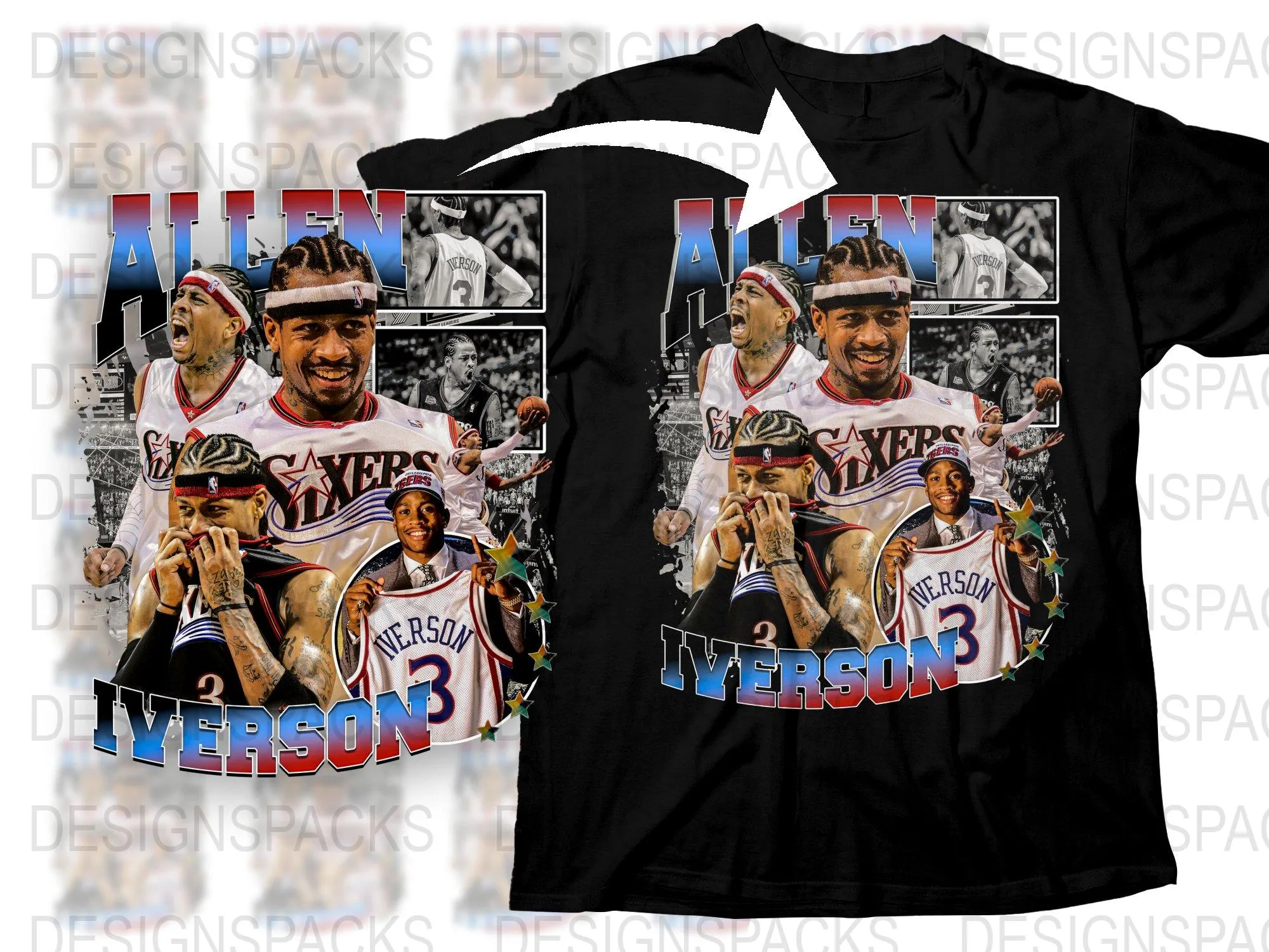 Allen Iverson T-Shirt Philadelphia 76ers Basketball Png Digital Download