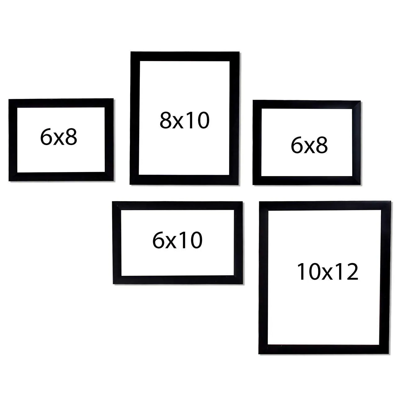 Art Street - Set of 5 Individual Black Wall Photo Frames Wall Hanging (Mix Size)(2 Units 6X8, 1 Units 6X10, 1 Unit 8X10, 1 Unit 10X12 inch), Other
