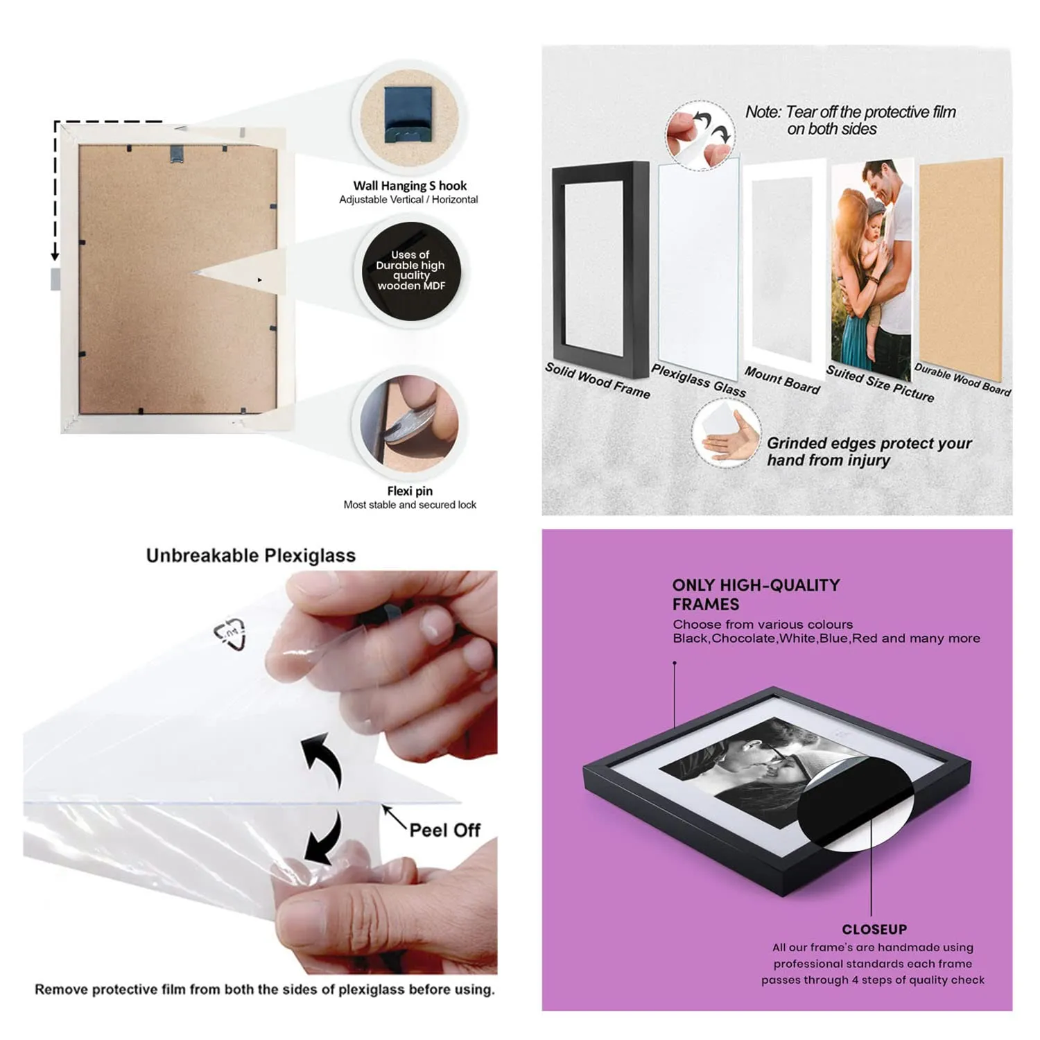 Art Street - Set of 5 Individual Black Wall Photo Frames Wall Hanging (Mix Size)(2 Units 6X8, 1 Units 6X10, 1 Unit 8X10, 1 Unit 10X12 inch), Other