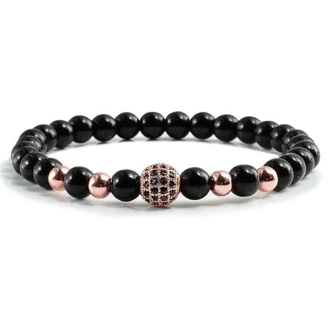 Black and white bead couple bracelet