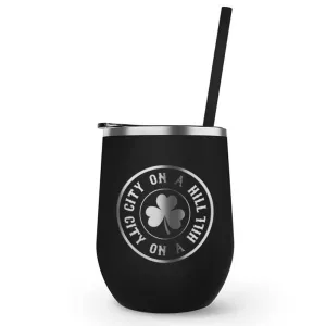 City on a Hill Shamrock Laser Engraved Wine Tumbler with Straw