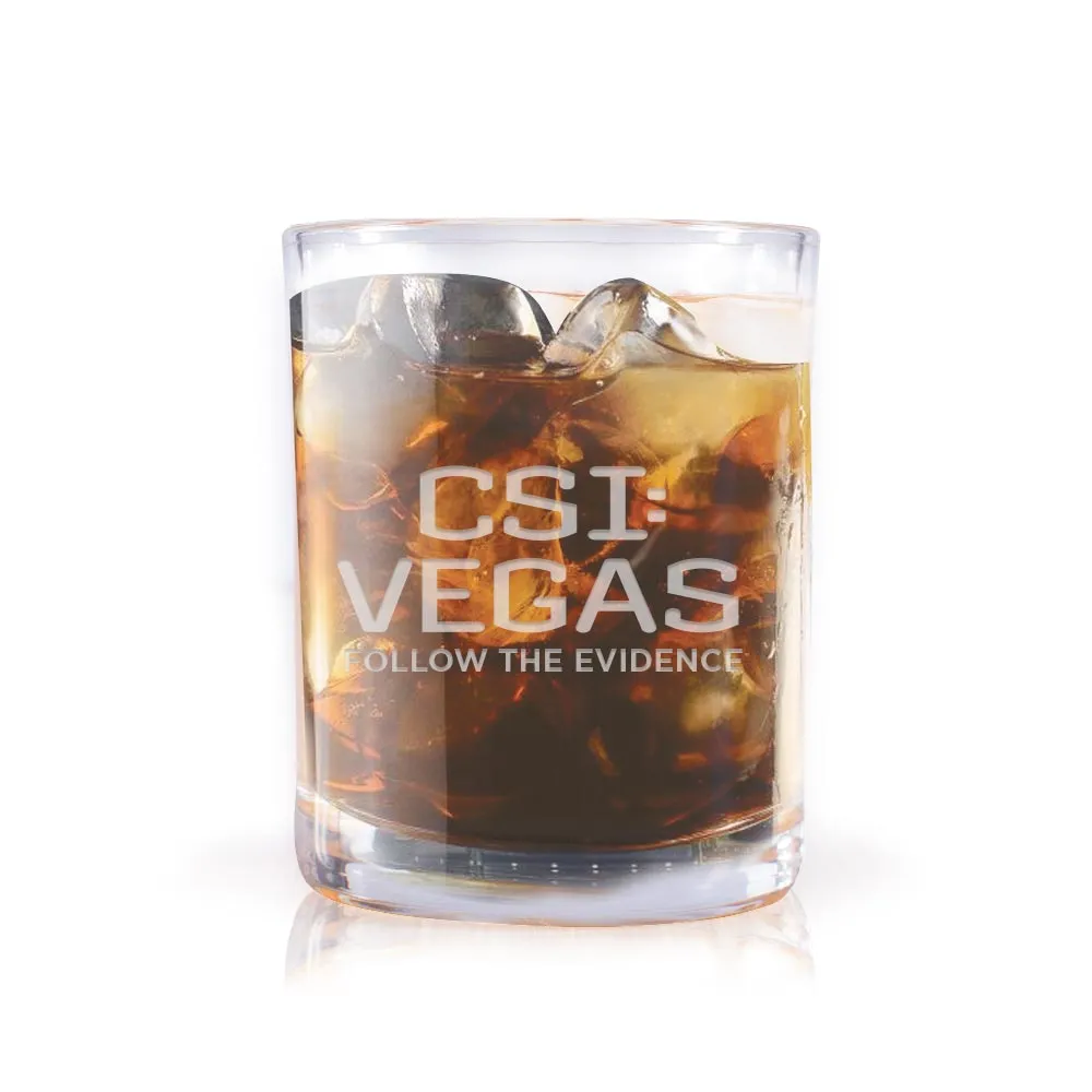 CSI: Vegas Follow The Evidence Laser Engraved Rocks Glass