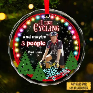 Custom Photo Memorial Cycling Gift- Personalized Circle Glass Ornament