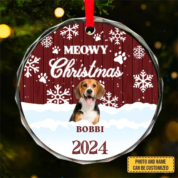 Custom Photo Pet Face - Christmas Gift For Dog Lovers, Cat Lovers, Pet Lovers, Pet Memorial - Personalized Circle Glass Ornament