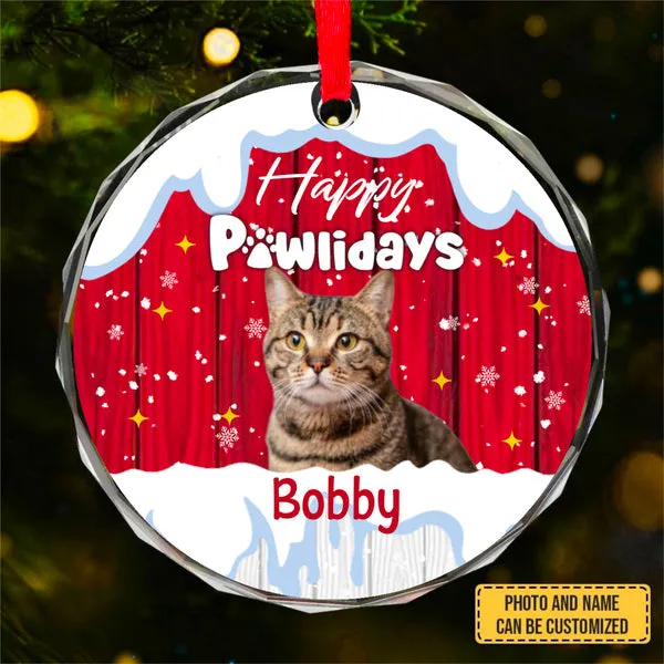 Custom Photo Pet Face - Christmas Gift For Dog Lovers, Cat Lovers, Pet Lovers, Pet Memorial - Personalized Circle Glass Ornament