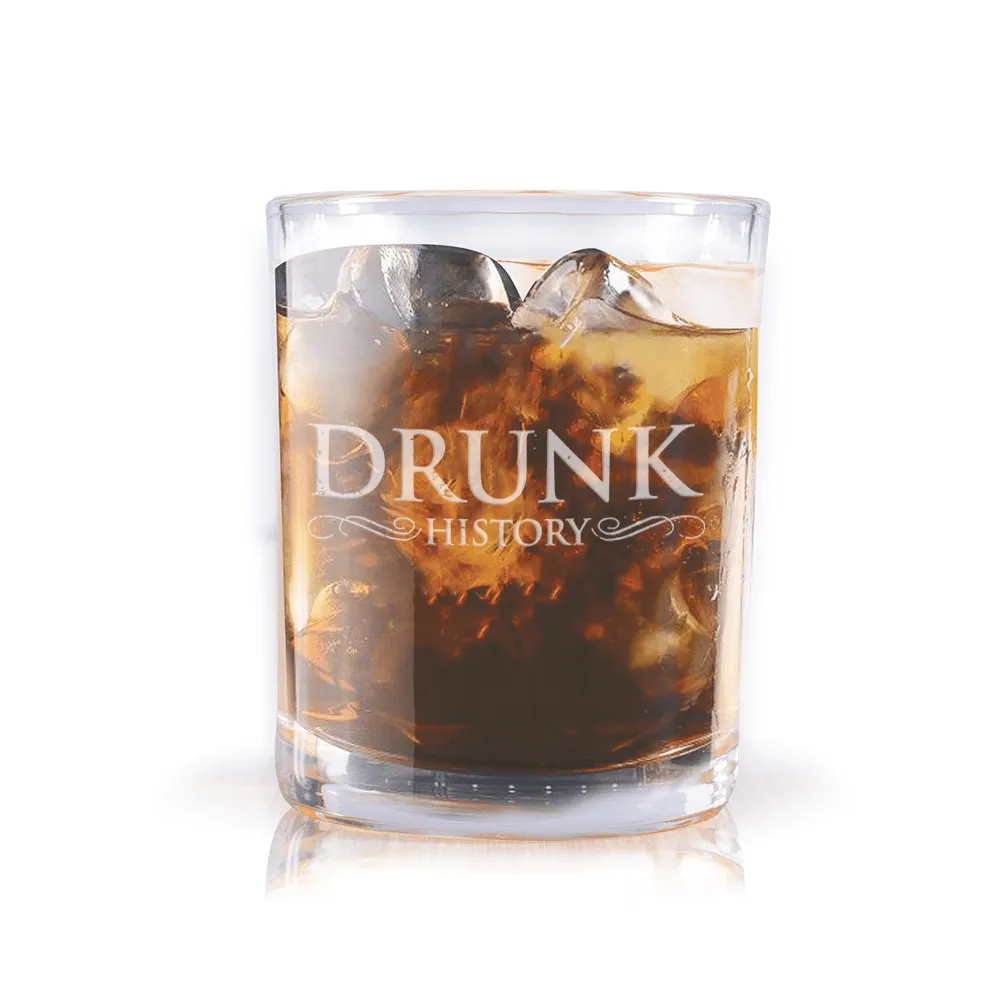 Drunk History Logo Laser Engraved Rocks Glass