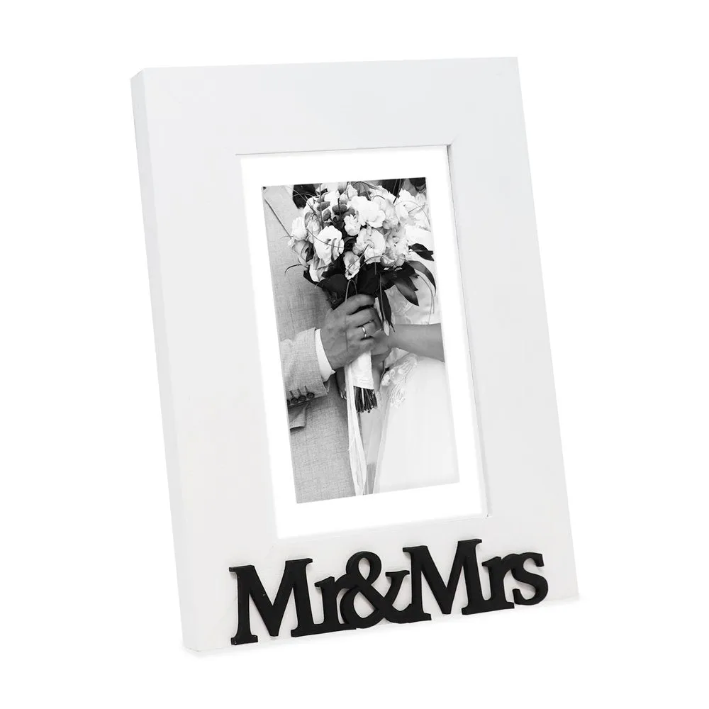 Isaac Jacobs Wood Sentiments “Mr & Mrs” Picture Frame, Newlywed Photo Gift for Wedding, Display on Tabletop, Desk