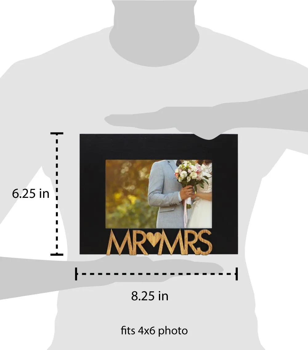 Isaac Jacobs Wood Sentiments “Mr & Mrs” Picture Frame, Newlywed Photo Gift for Wedding, Display on Tabletop, Desk
