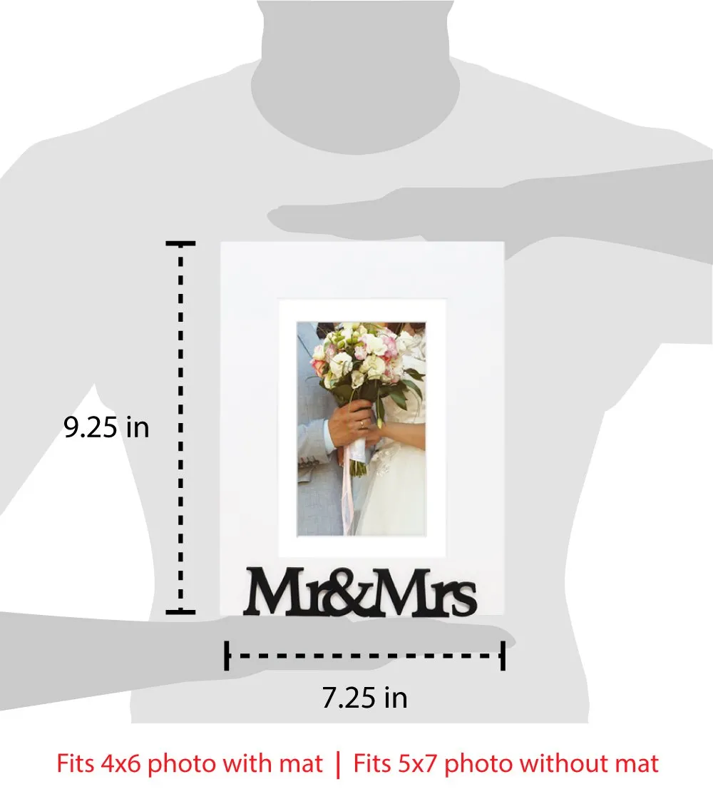 Isaac Jacobs Wood Sentiments “Mr & Mrs” Picture Frame, Newlywed Photo Gift for Wedding, Display on Tabletop, Desk
