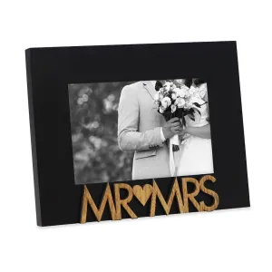 Isaac Jacobs Wood Sentiments “Mr & Mrs” Picture Frame, Newlywed Photo Gift for Wedding, Display on Tabletop, Desk
