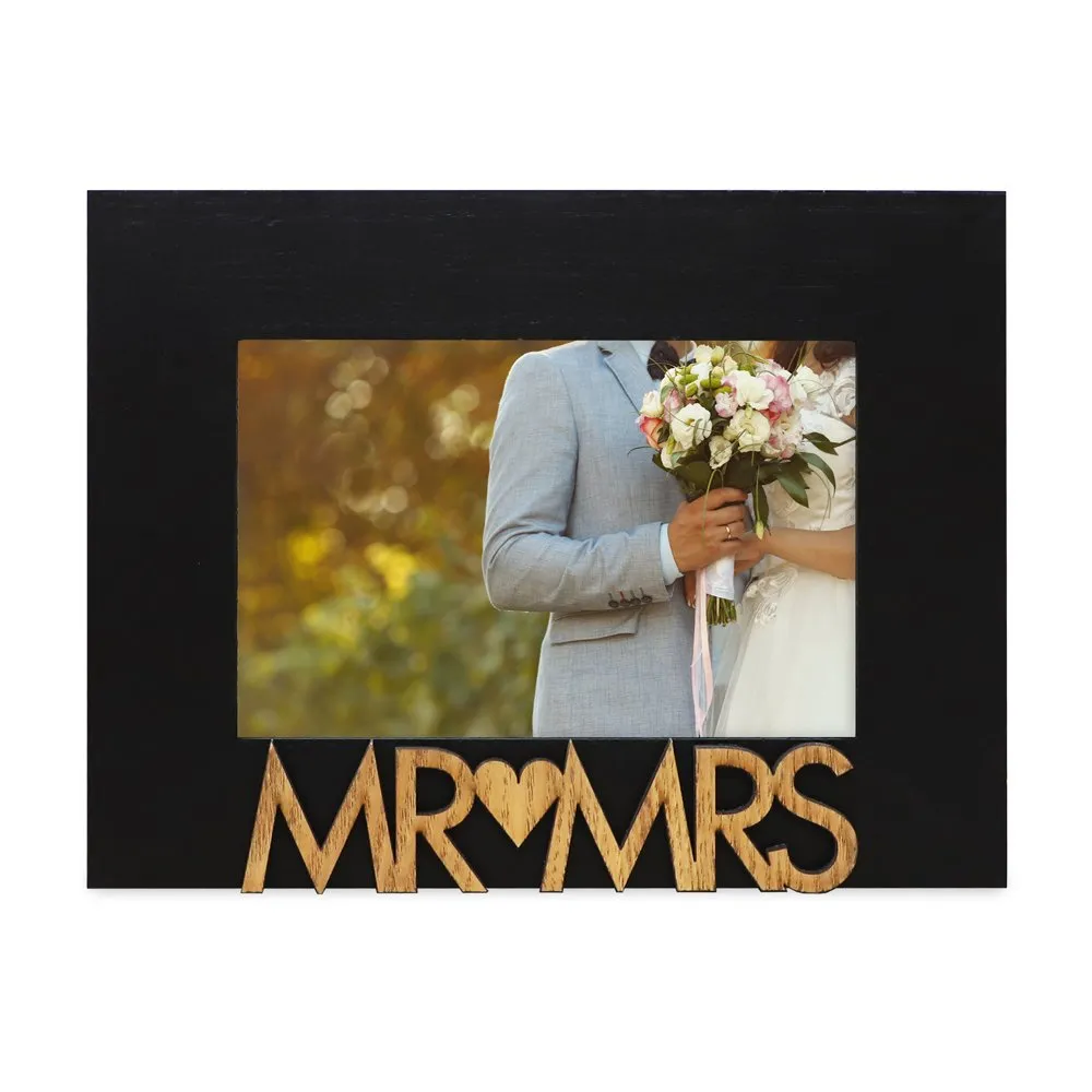 Isaac Jacobs Wood Sentiments “Mr & Mrs” Picture Frame, Newlywed Photo Gift for Wedding, Display on Tabletop, Desk
