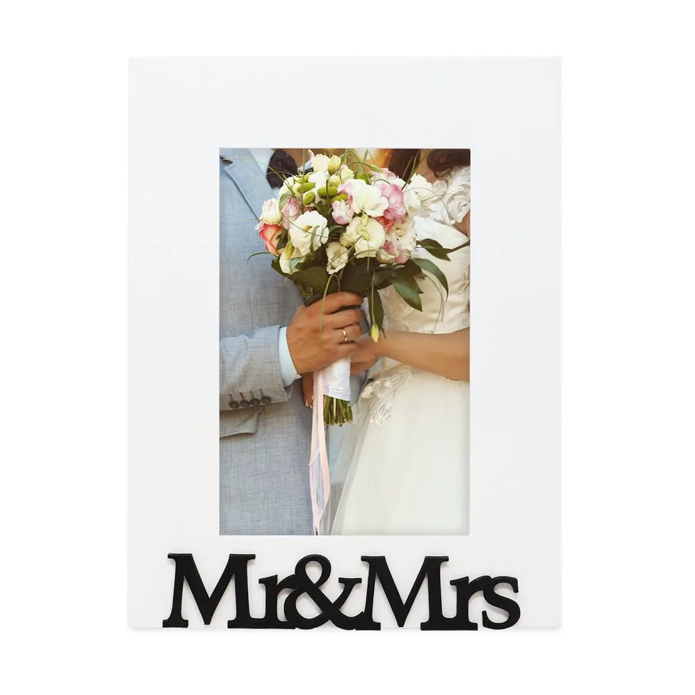 Isaac Jacobs Wood Sentiments “Mr & Mrs” Picture Frame, Newlywed Photo Gift for Wedding, Display on Tabletop, Desk