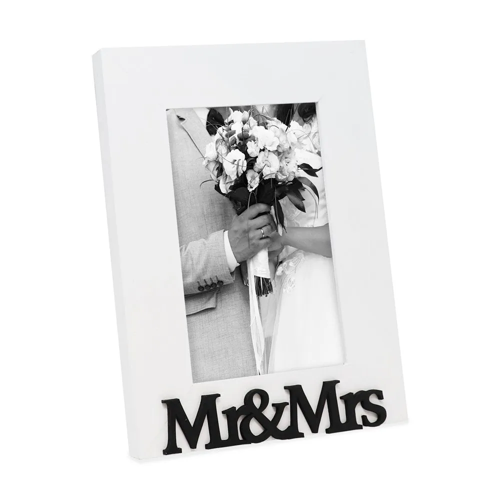 Isaac Jacobs Wood Sentiments “Mr & Mrs” Picture Frame, Newlywed Photo Gift for Wedding, Display on Tabletop, Desk