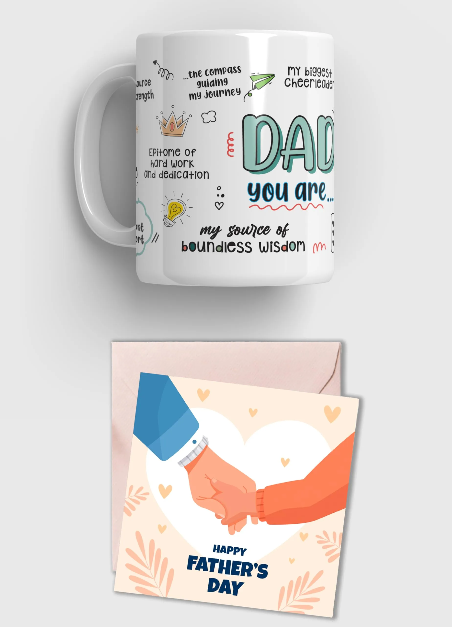 SINCE 7 STORE Father's Day Doodle Coffee Mug with Greeting Card - Thoughtful Gift for Papa (350 ml) - Father's Day, Best Gift for Father Dad Daddy, Papa's Birthday - Dishwasher Microwave Safe