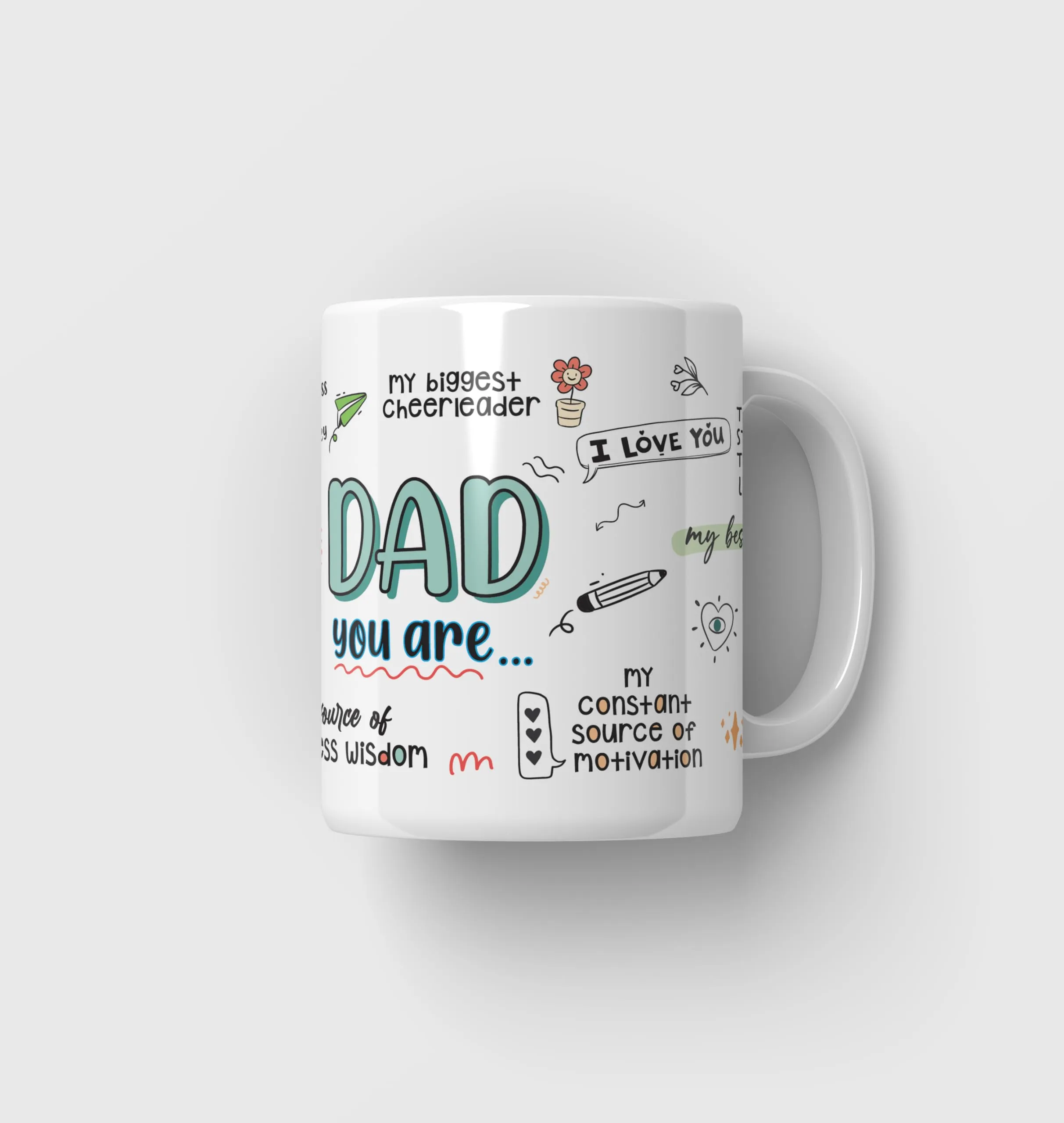 SINCE 7 STORE Father's Day Doodle Coffee Mug with Greeting Card - Thoughtful Gift for Papa (350 ml) - Father's Day, Best Gift for Father Dad Daddy, Papa's Birthday - Dishwasher Microwave Safe