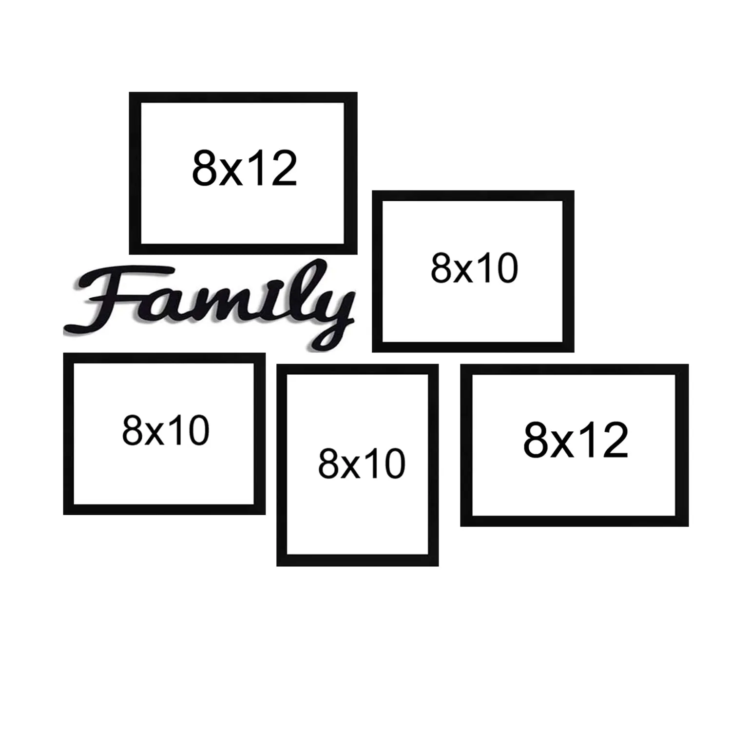 VUF Black wall photo frame, set of 05 (1pcs 8x12, 3pcs 8x10 each)