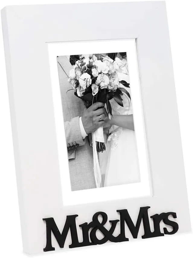 White Wood Sentiments “Mr & Mrs” Picture Frame, 4x6 inch,