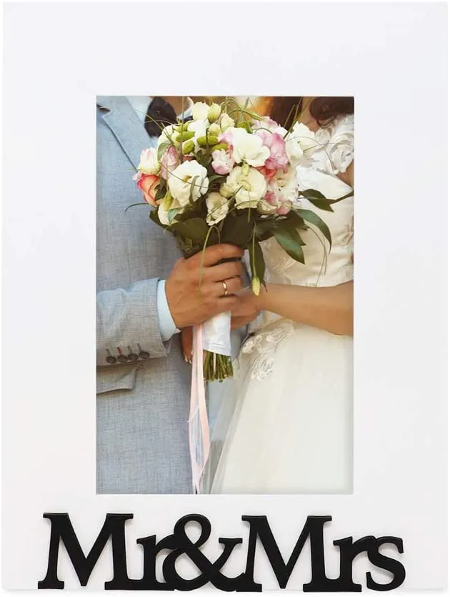White Wood Sentiments “Mr & Mrs” Picture Frame, 4x6 inch,