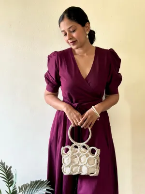 Wine Semi Silk Wrap Dress